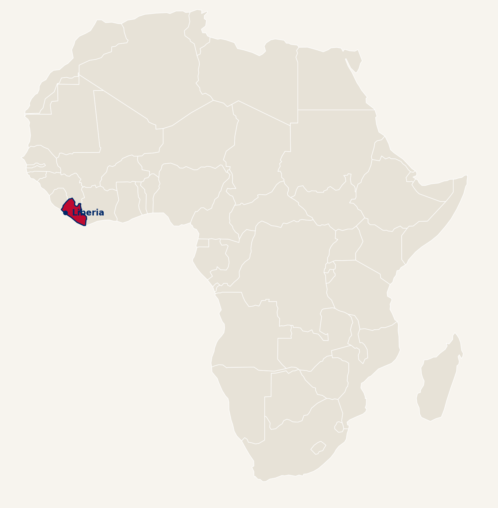 Map of Africa highlighting Liberia